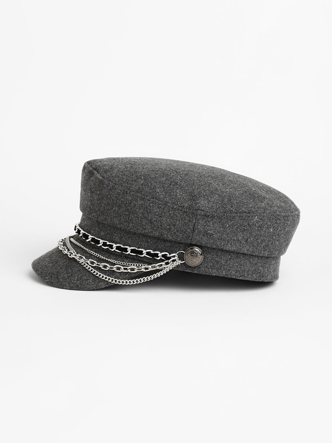 Chain-Lined Bakerboy Cap - Charcoal Grey