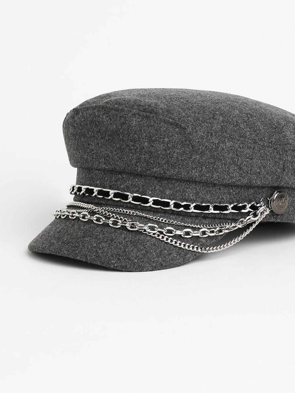 Chain-Lined Bakerboy Cap - Charcoal Grey
