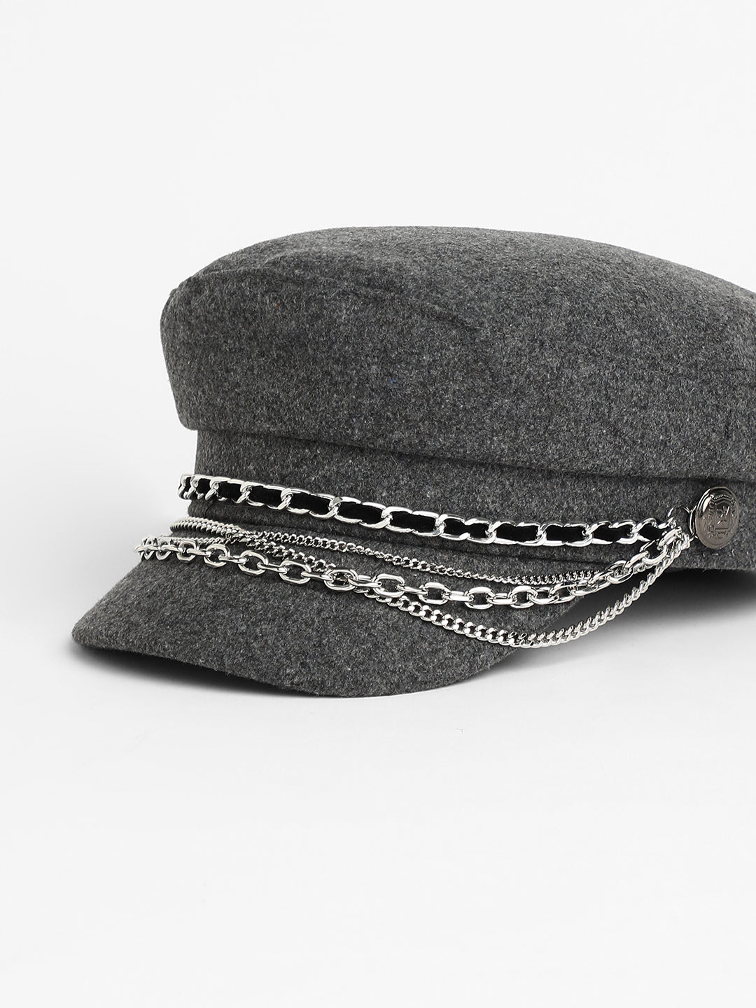 Chain-Lined Bakerboy Cap - Charcoal Grey