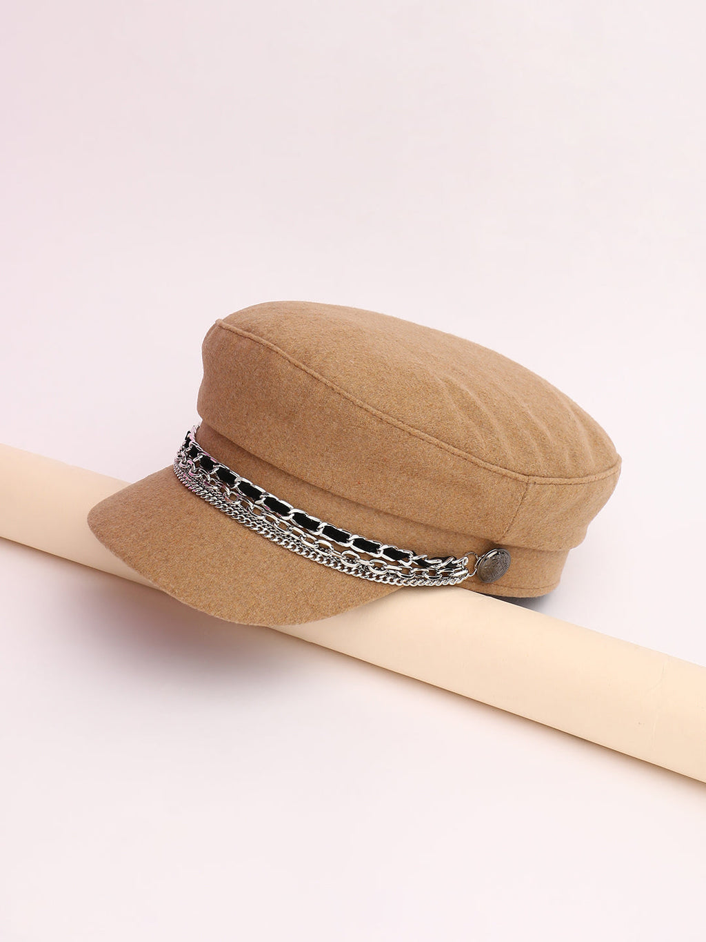 Chain-Lined Bakerboy Cap - Camel Brown