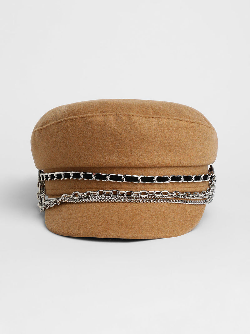 Chain-Lined Bakerboy Cap - Camel Brown