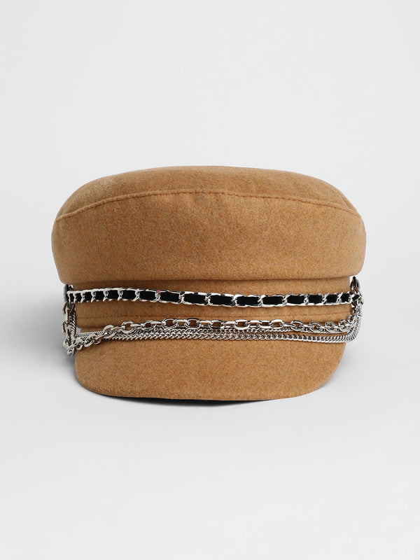 Chain-Lined Bakerboy Cap - Camel Brown