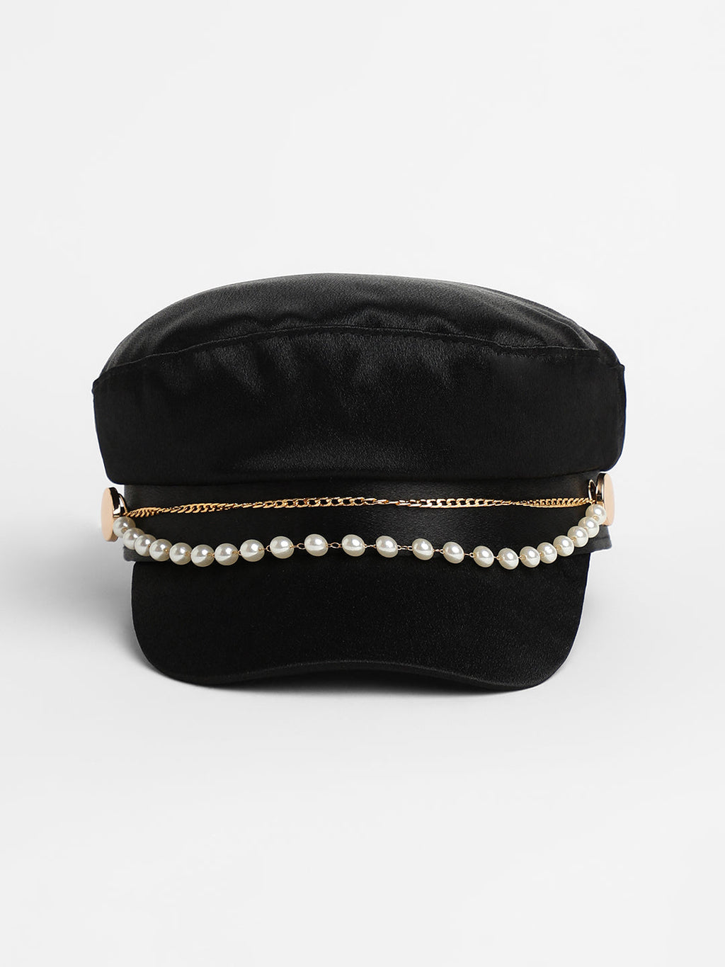 Chain-Lined Satin Bakerboy Cap - Midnight Black