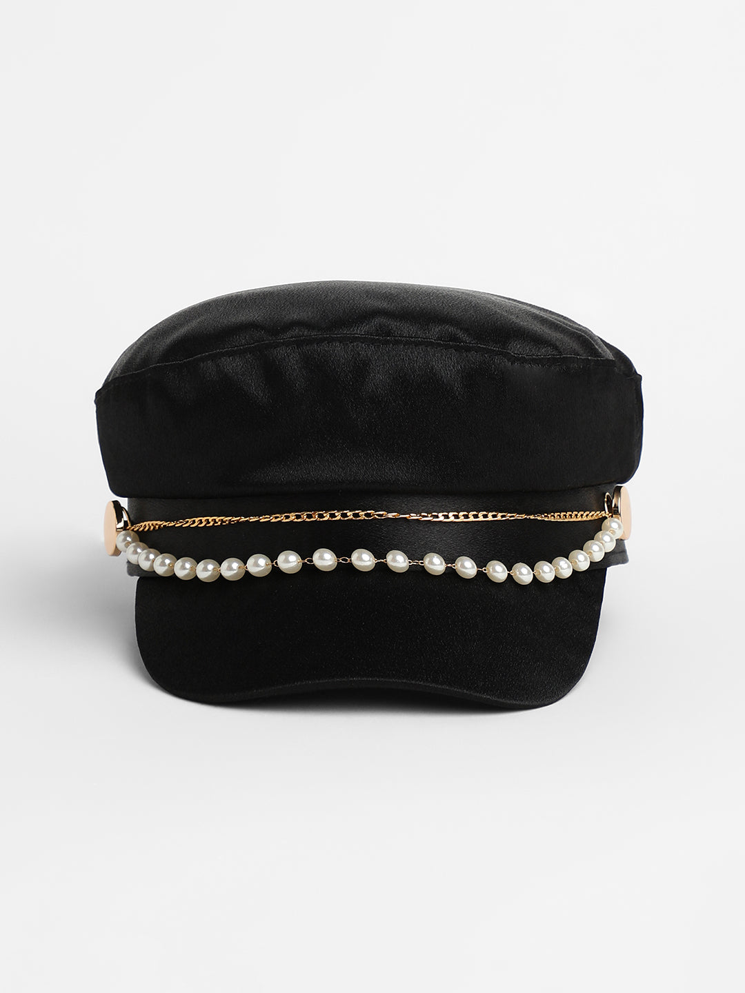 Chain-Lined Satin Bakerboy Cap - Midnight Black