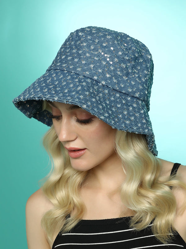 Sequin Denim Bucket Hat - Star Command Blue