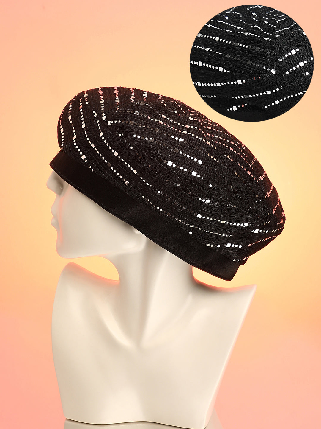 Mirrored Beret Hat - Midnight Black