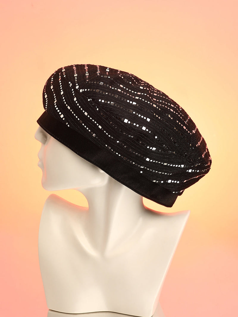 Mirrored Beret Hat - Midnight Black