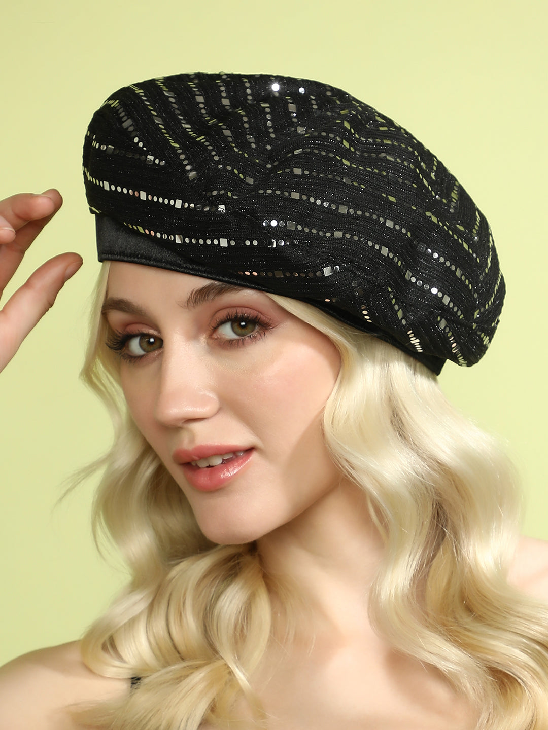 Mirrored Beret Hat - Midnight Black