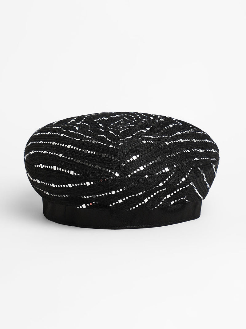 Mirrored Beret Hat - Midnight Black