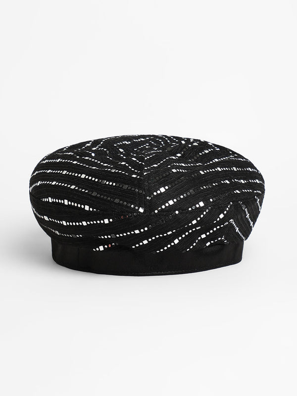Mirrored Beret Hat - Midnight Black