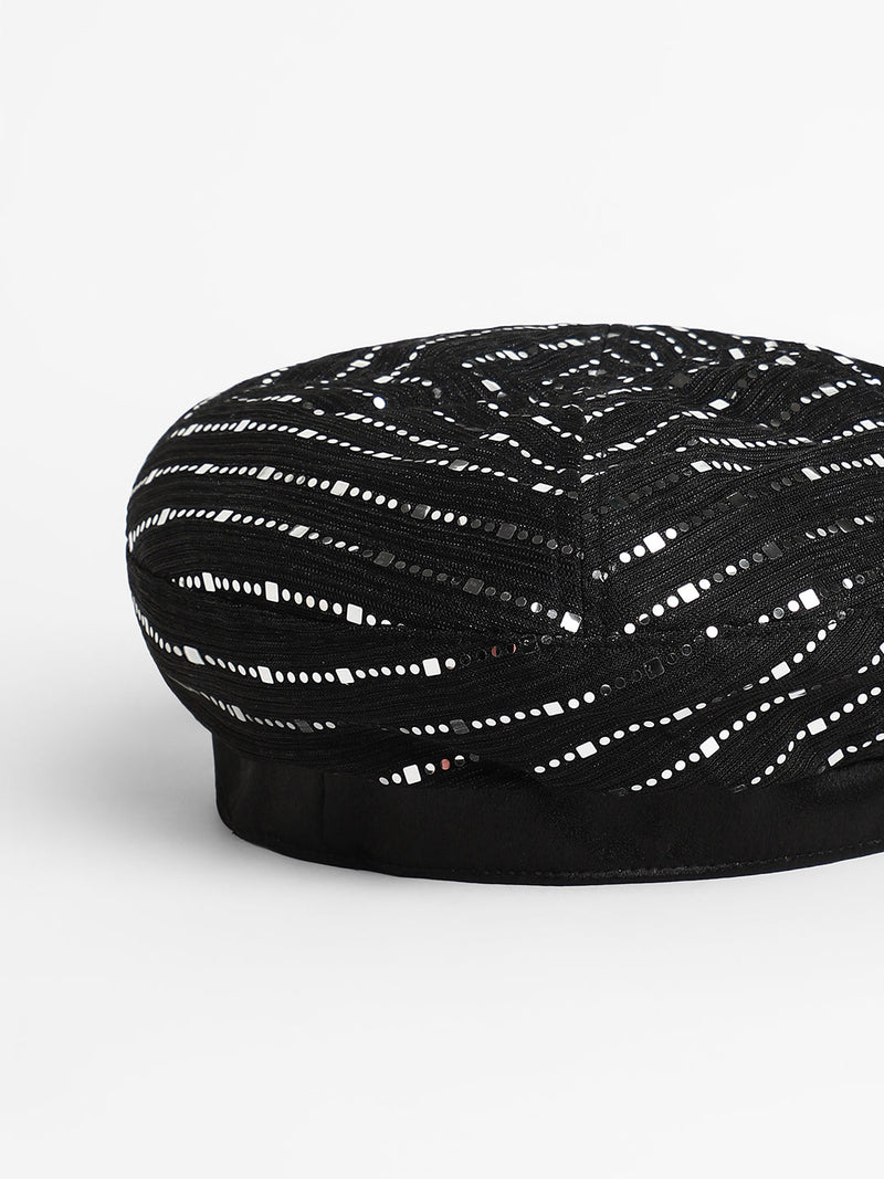 Mirrored Beret Hat - Midnight Black