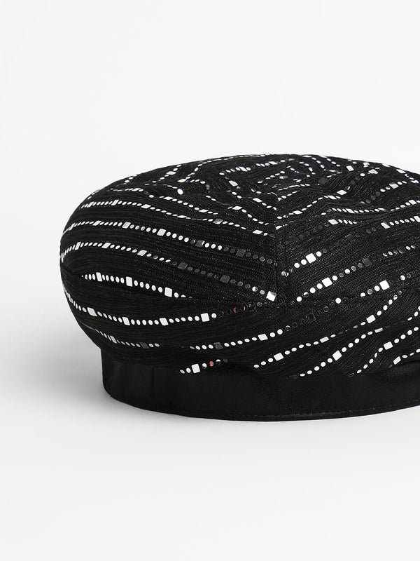 Mirrored Beret Hat - Midnight Black