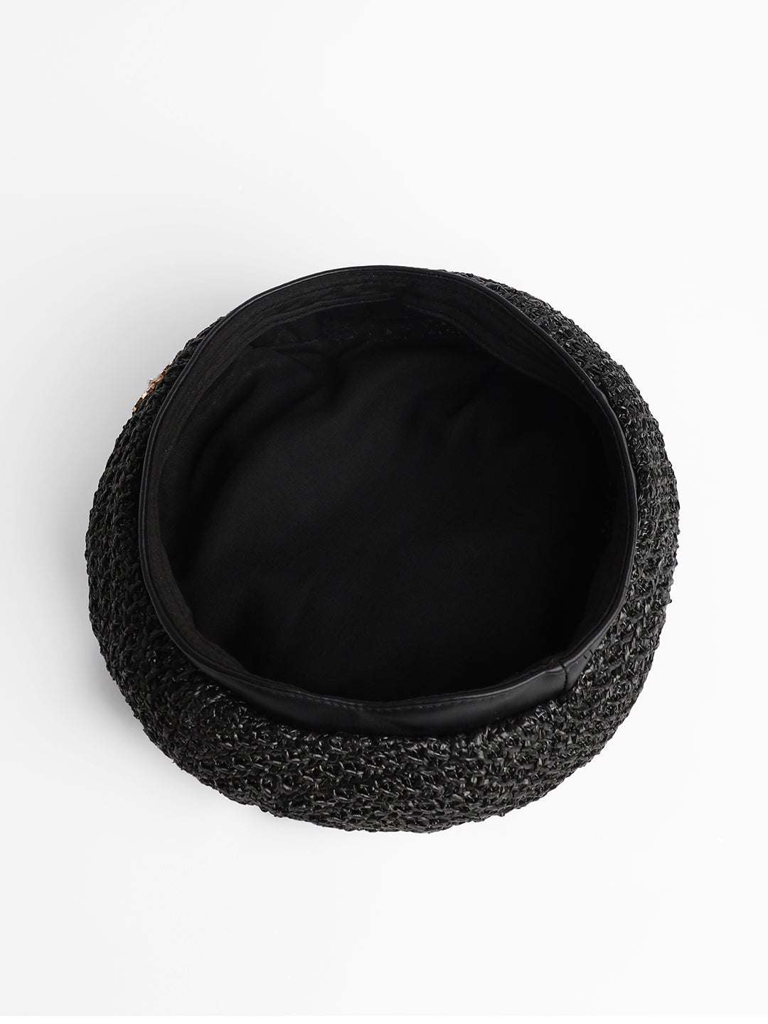 Bow Woven Beret Hat - Midnight Black