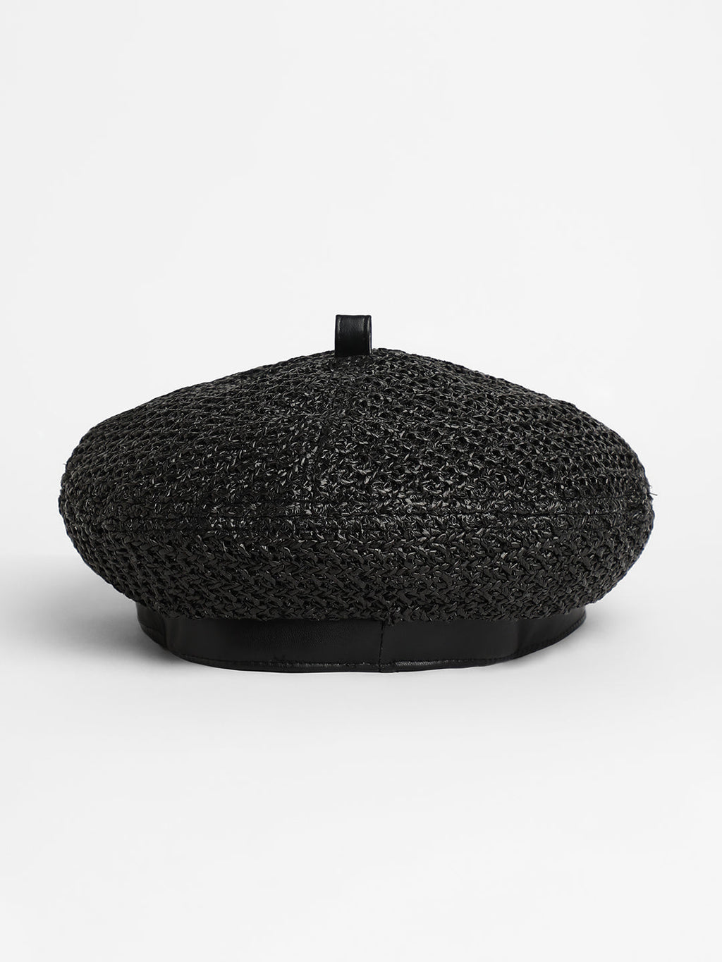 Bow Woven Beret Hat - Midnight Black