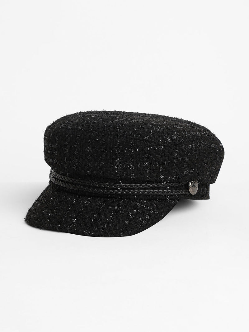 Braid-Lined Bakerboy Cap - Midnight Black