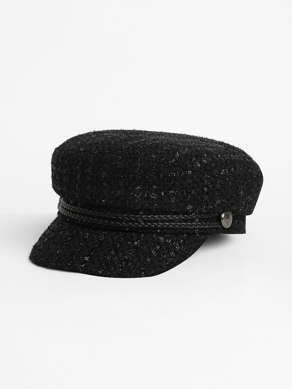 Braid-Lined Bakerboy Cap - Midnight Black