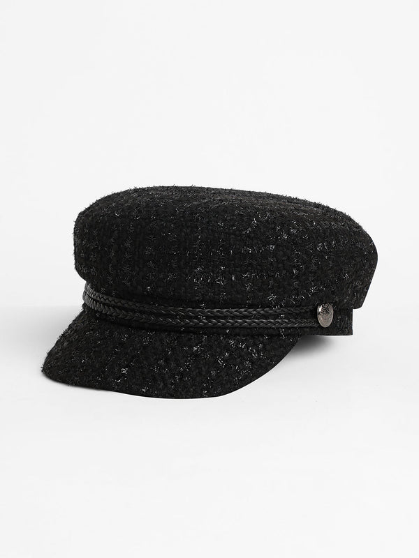 Braid-Lined Bakerboy Cap - Midnight Black