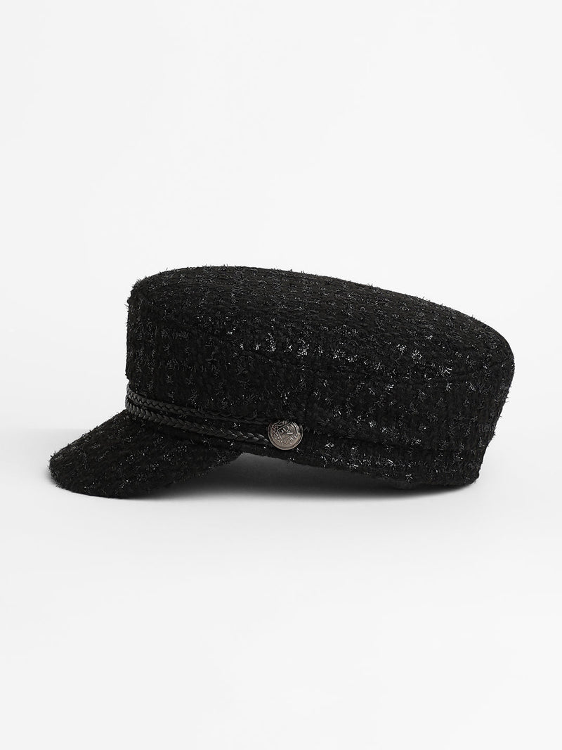 Braid-Lined Bakerboy Cap - Midnight Black