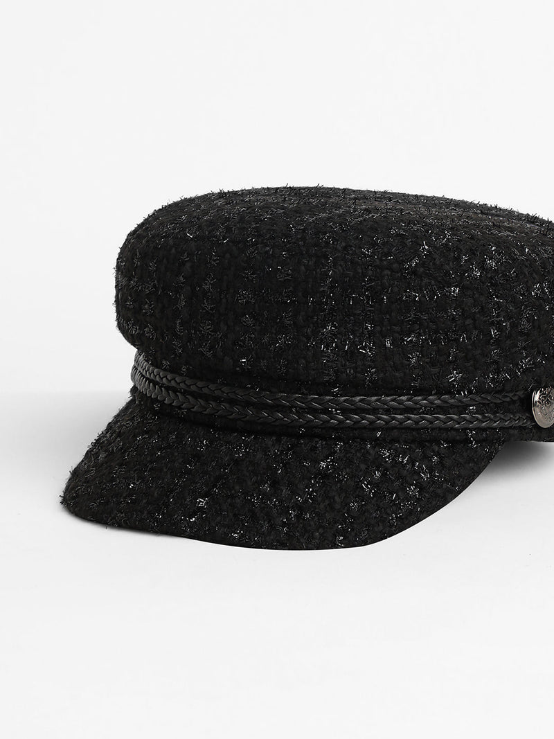 Braid-Lined Bakerboy Cap - Midnight Black