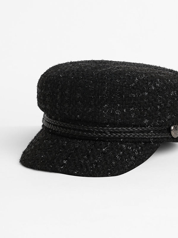 Braid-Lined Bakerboy Cap - Midnight Black