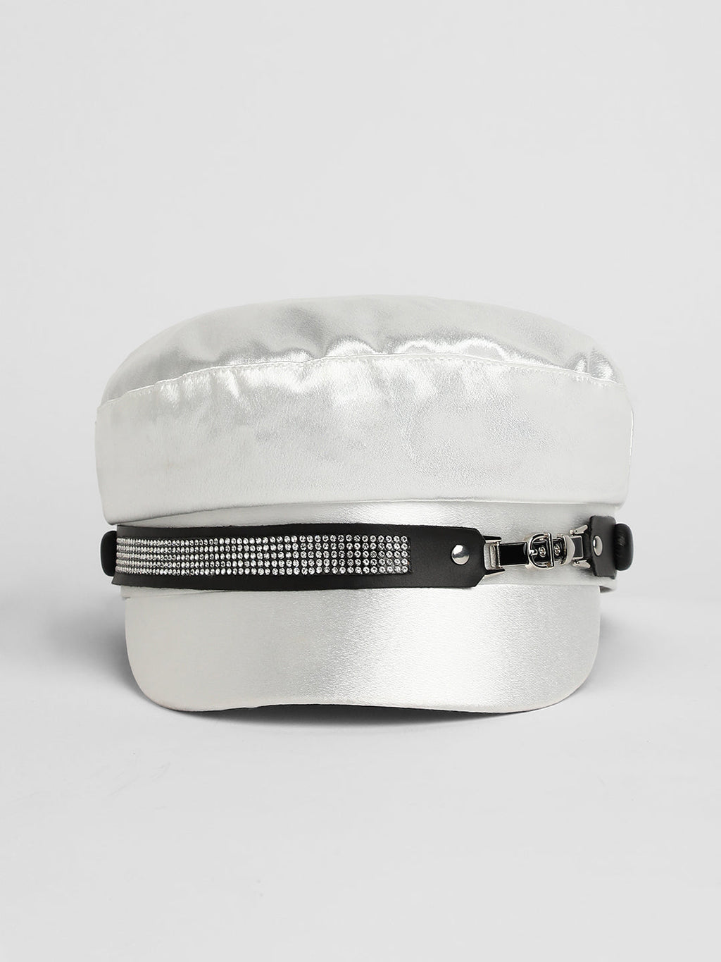 Embellished Satin Bakerboy Cap - Powder White