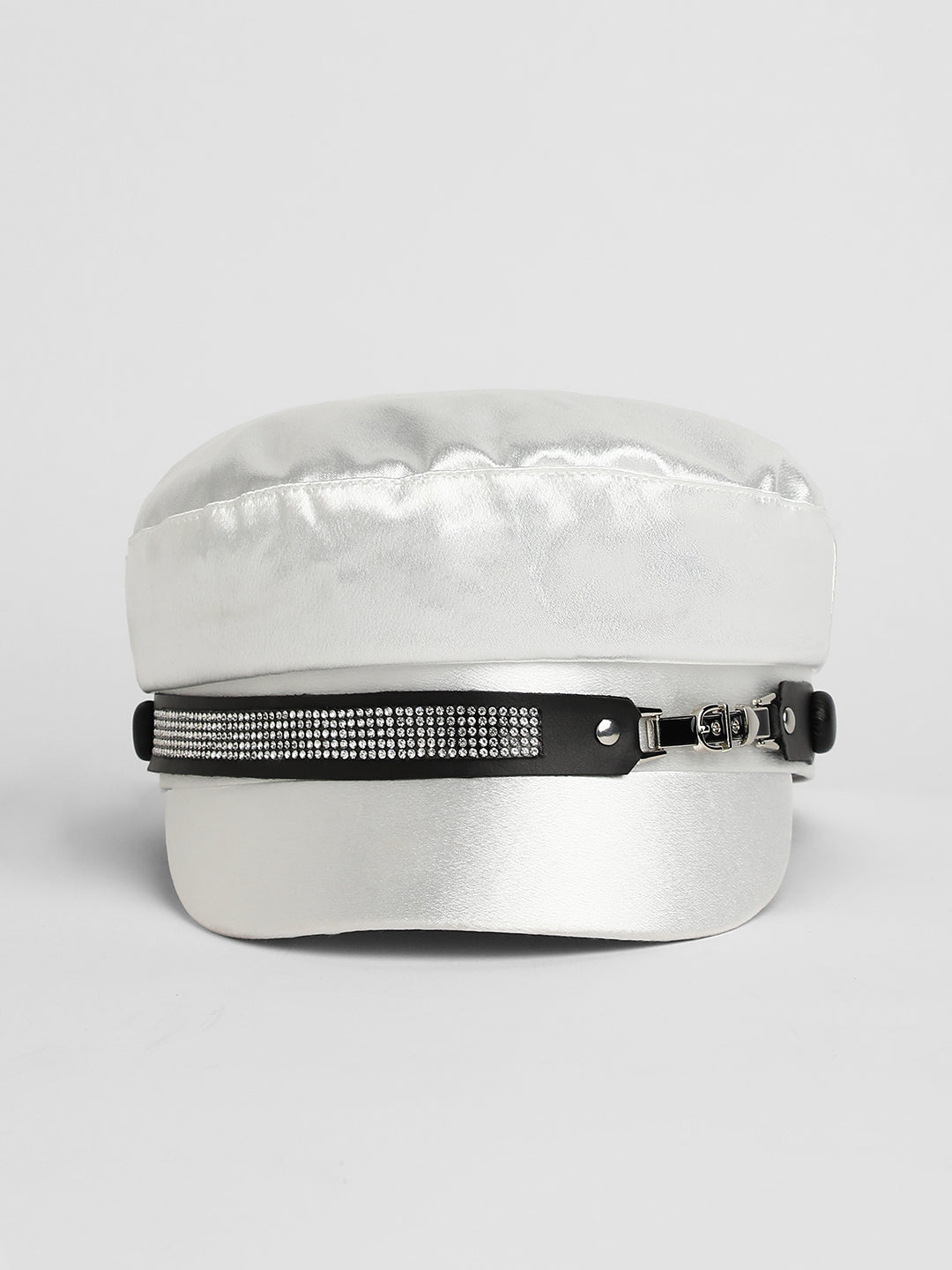 Embellished Satin Bakerboy Cap - Powder White