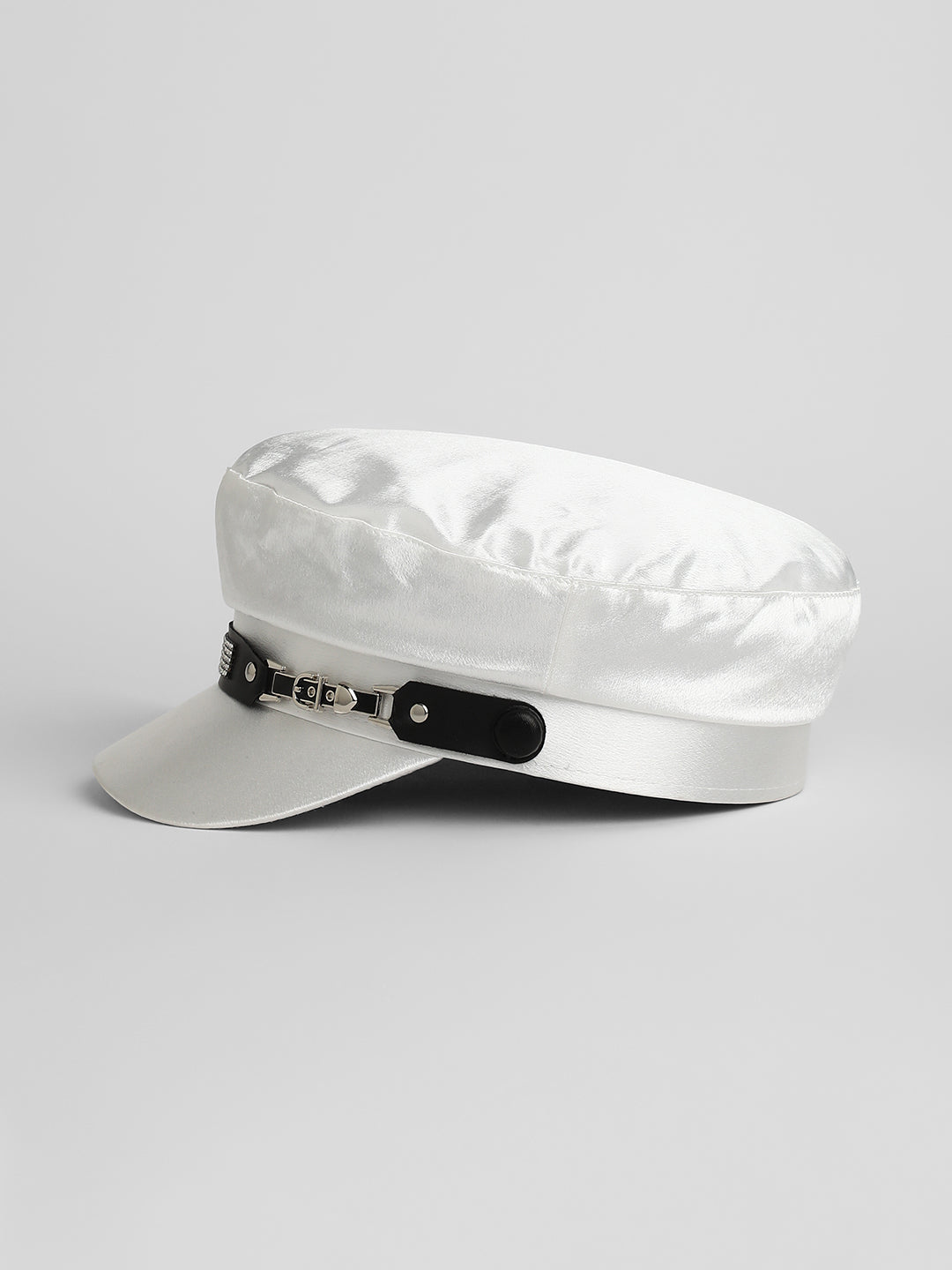 Embellished Satin Bakerboy Cap - Powder White