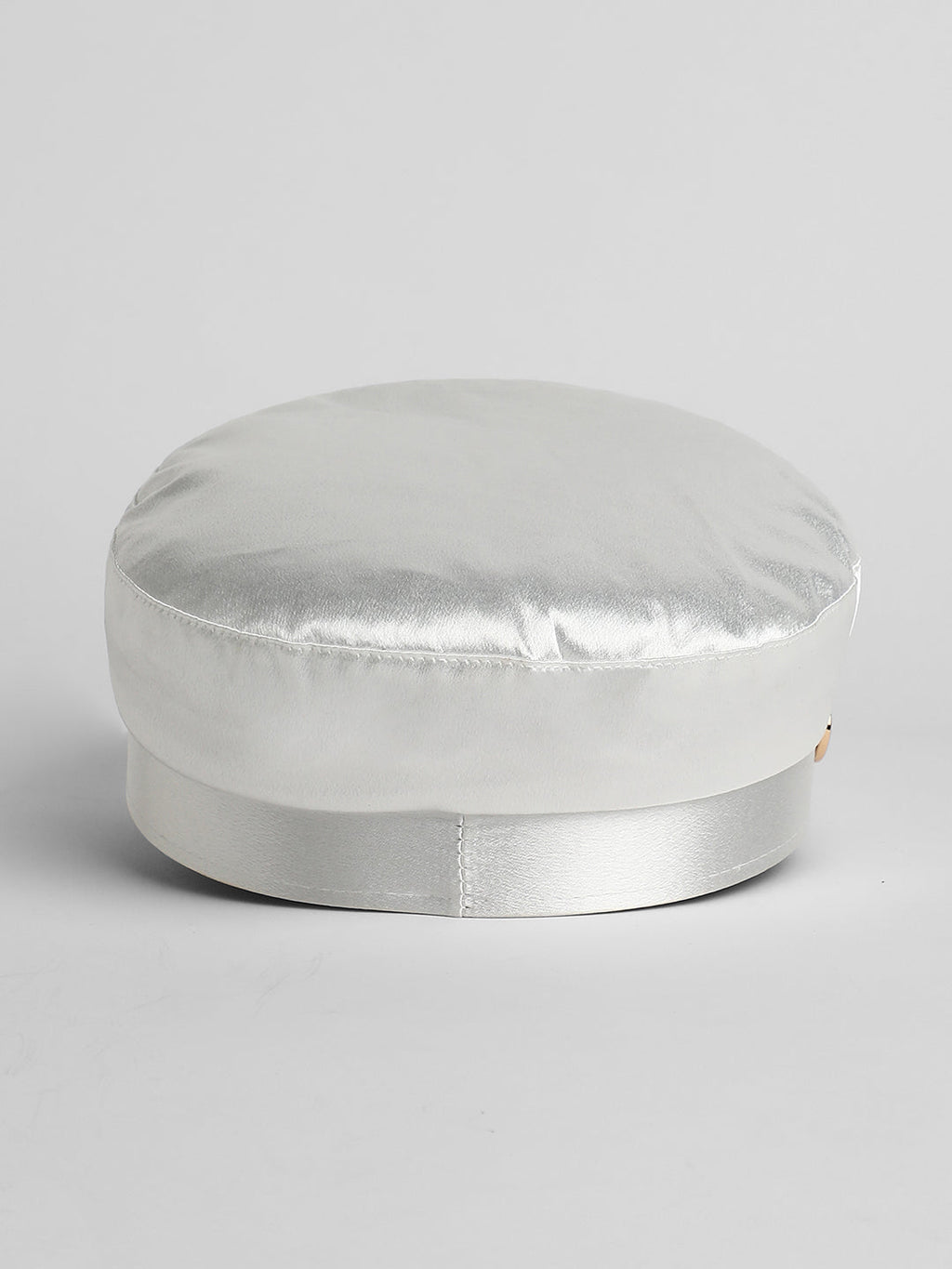 Chain-Lined Satin Bakerboy Cap - Powder White