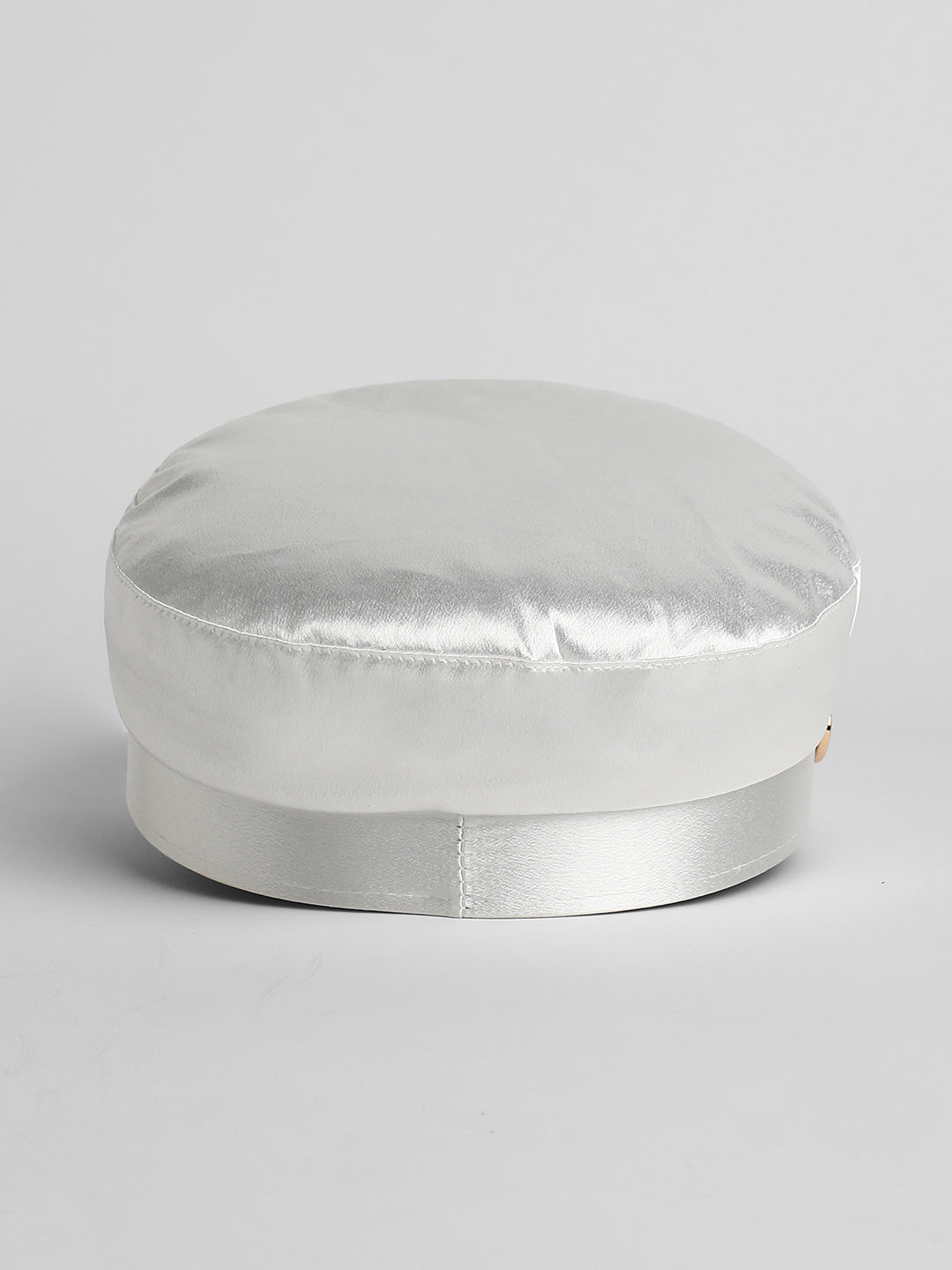 Chain-Lined Satin Bakerboy Cap - Powder White