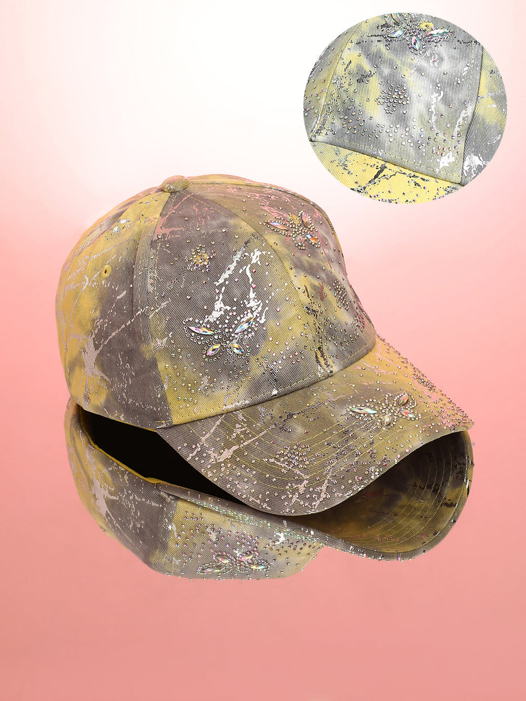 Studded Ombre Basketball Cap - Ash Grey & Lemon Yellow