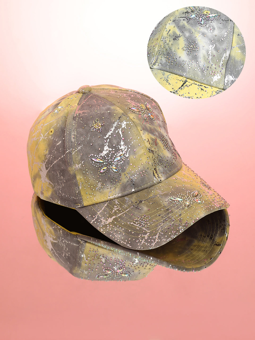 Studded Ombre Basketball Cap - Ash Grey & Lemon Yellow