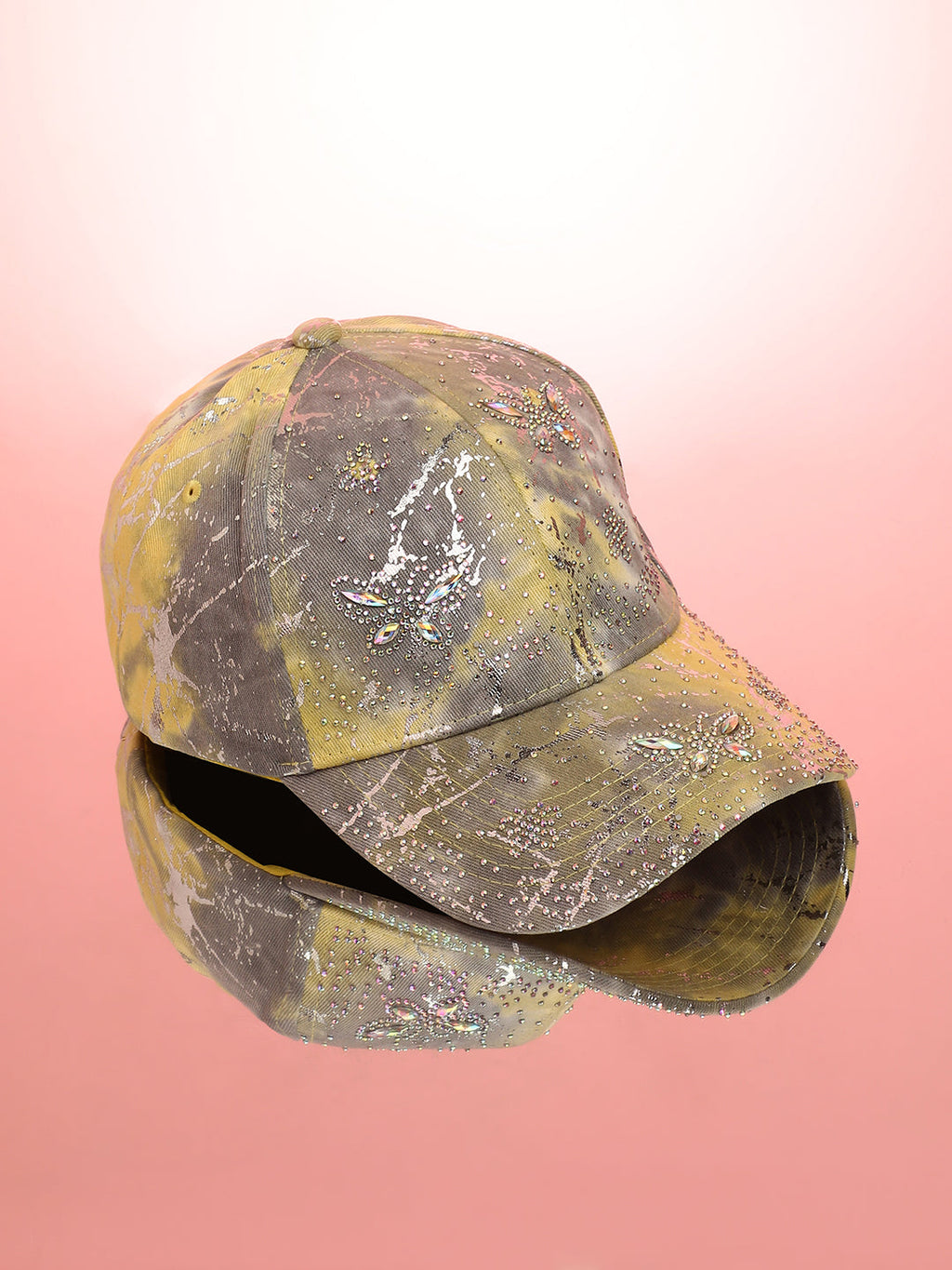Studded Ombre Basketball Cap - Ash Grey & Lemon Yellow