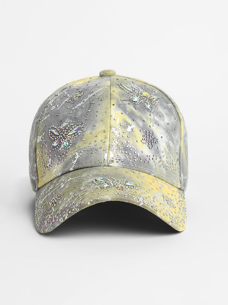 Studded Ombre Basketball Cap - Ash Grey & Lemon Yellow