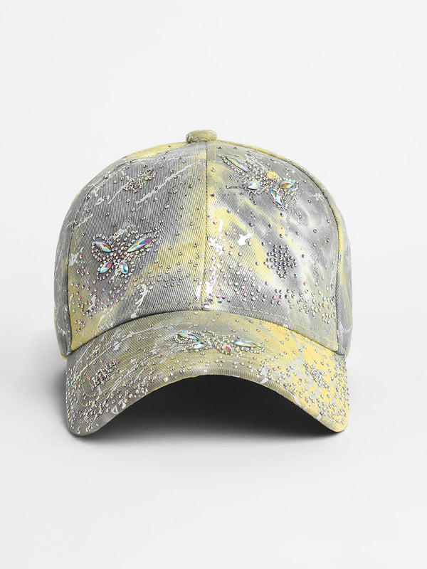 Studded Ombre Basketball Cap - Ash Grey & Lemon Yellow