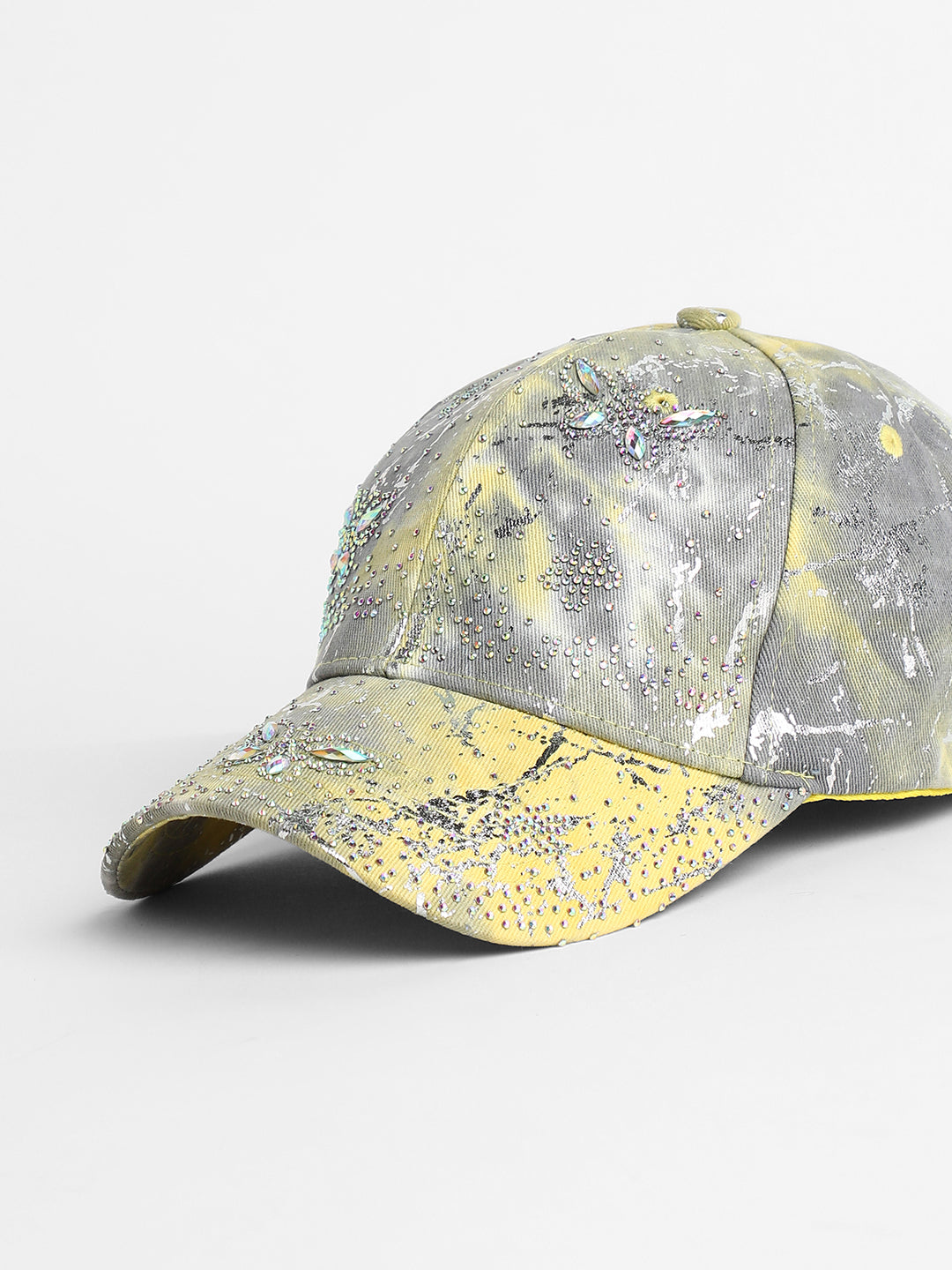 Studded Ombre Basketball Cap - Ash Grey & Lemon Yellow