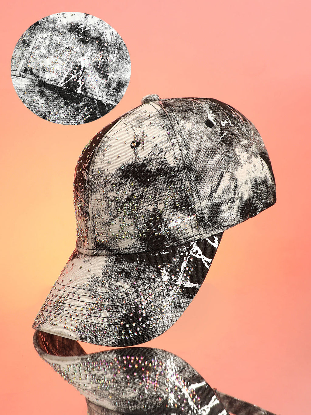 Studded Ombre Basketball Cap - Midnight Black & Ash Grey