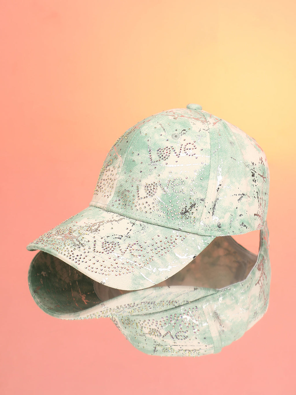 Studded Ombre Basketball Cap - Mint Green & Ivory White