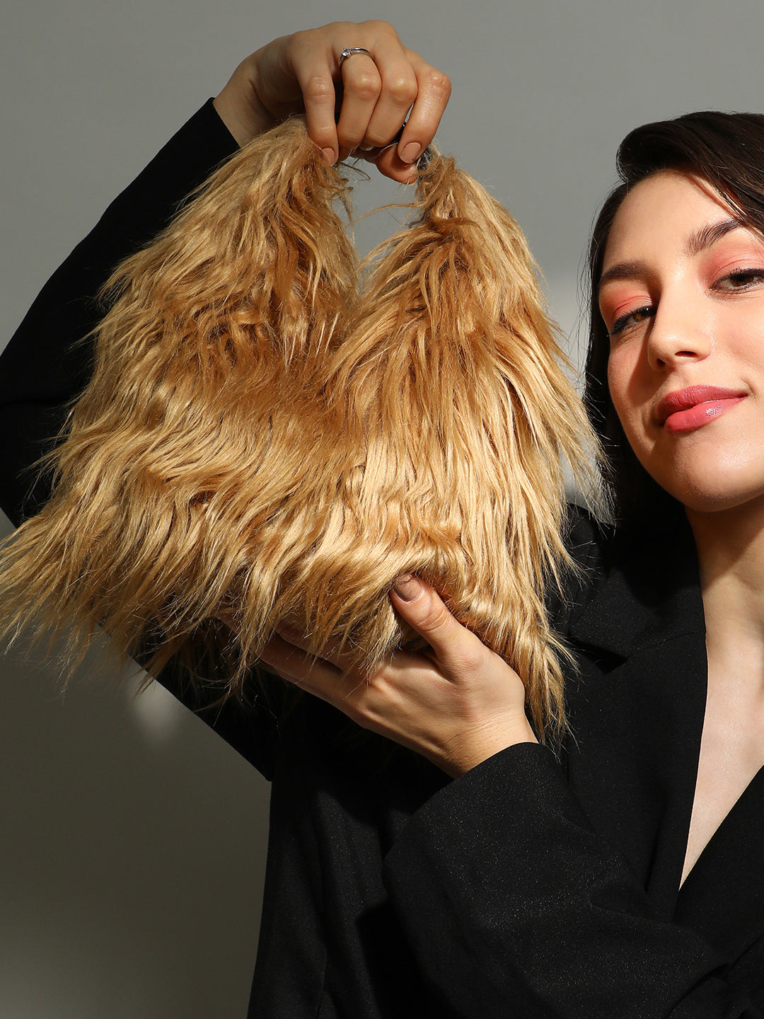 The Fur Hobo Bag - Beige