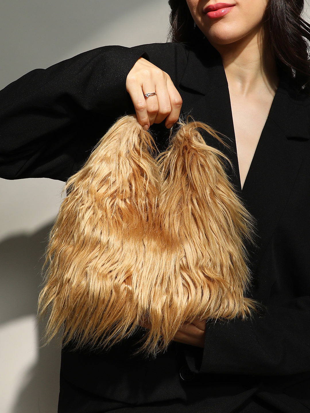 The Fur Hobo Bag - Beige