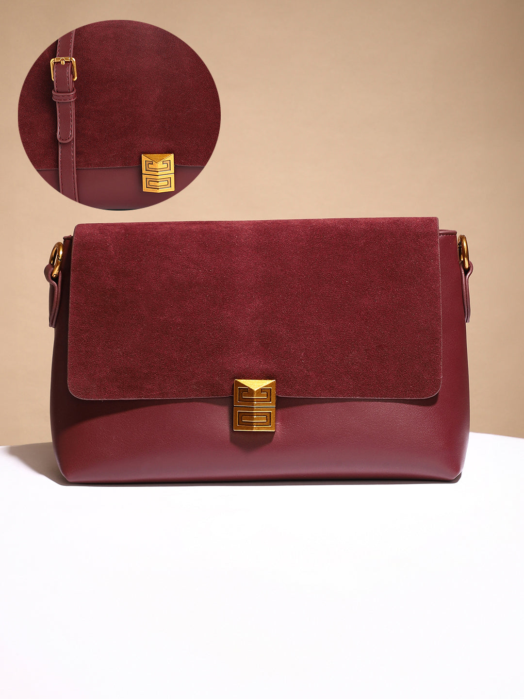 The Velvet Block Shoulder Bag - Wine Red