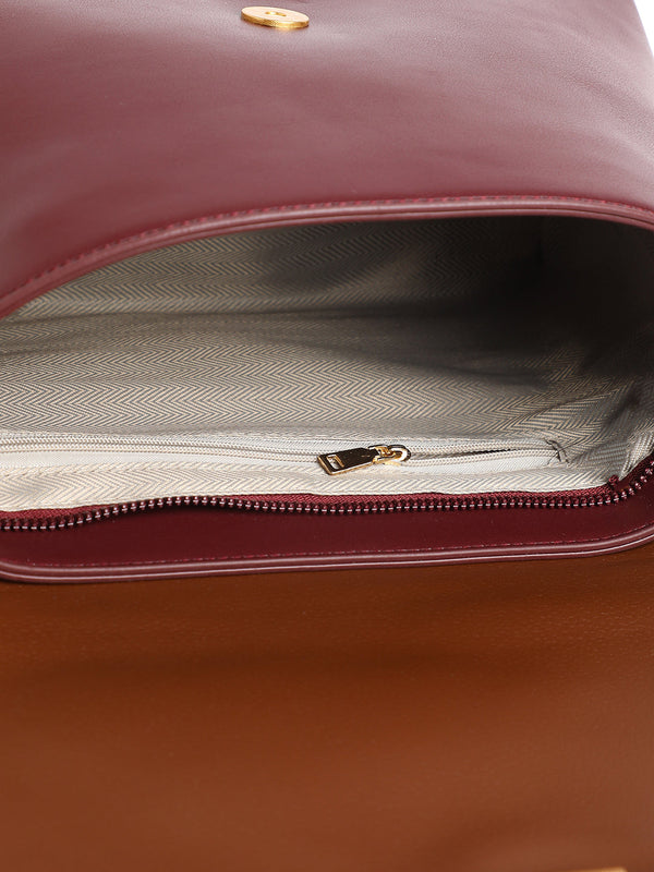 The Velvet Block Shoulder Bag - Wine Red
