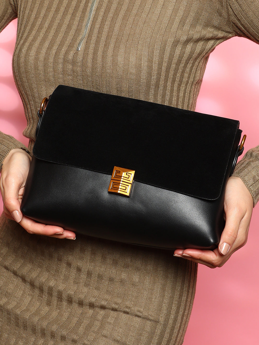 The Velvet Block Shoulder Bag - Midnight Black