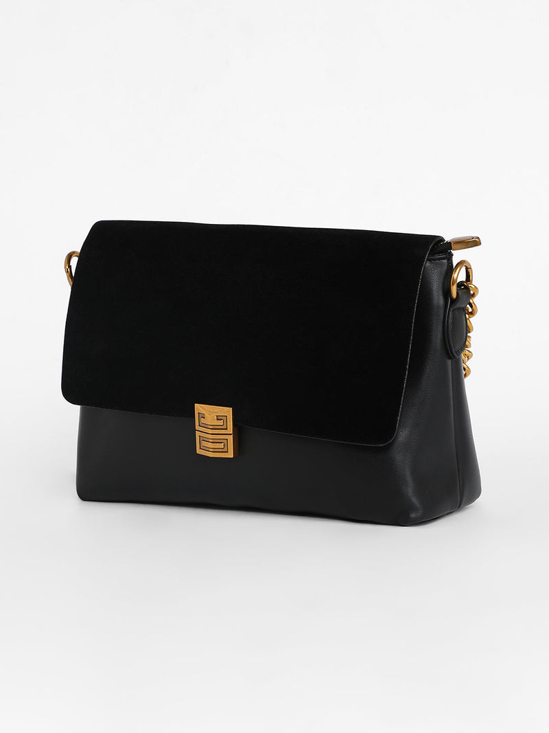 The Velvet Block Shoulder Bag - Midnight Black