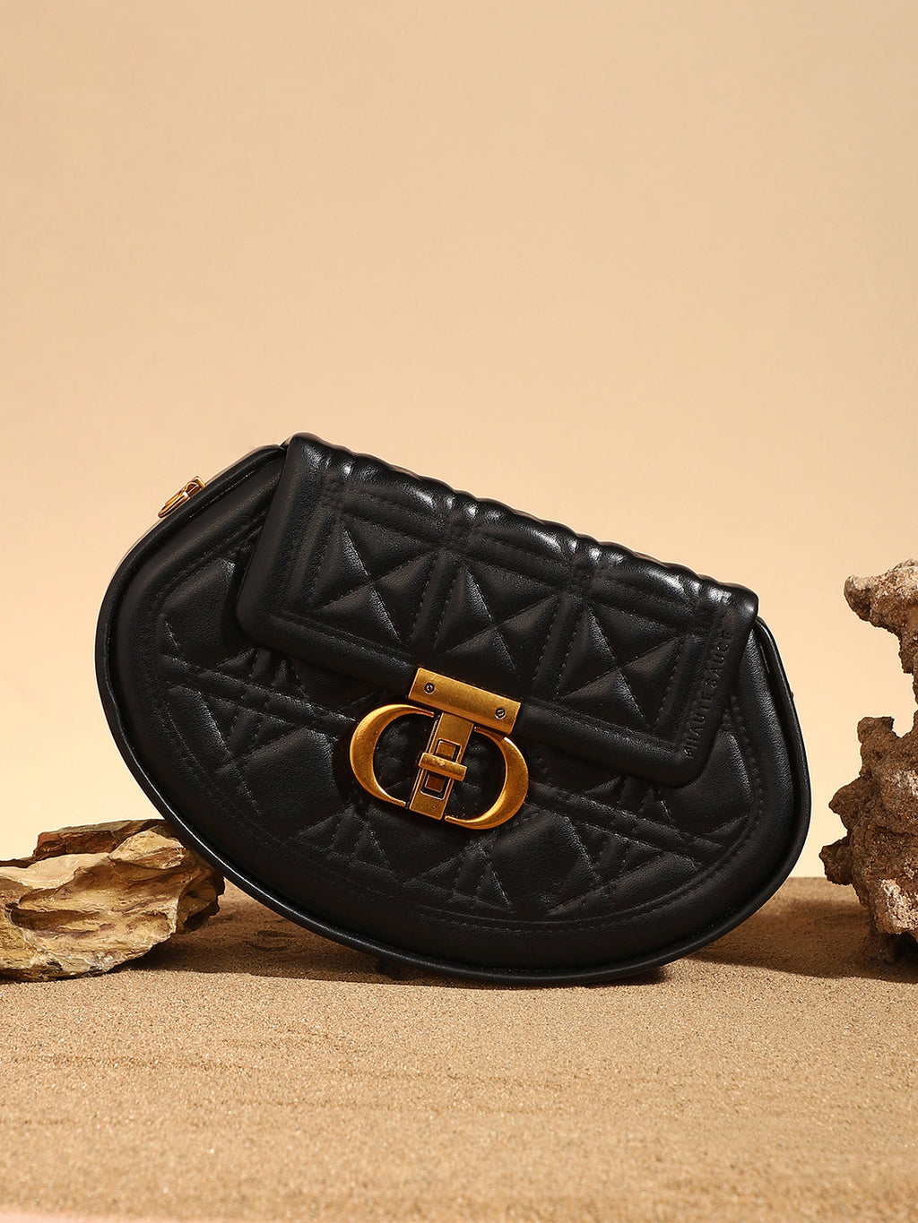 The Quilted Curve Sling Bag - Midnight Black