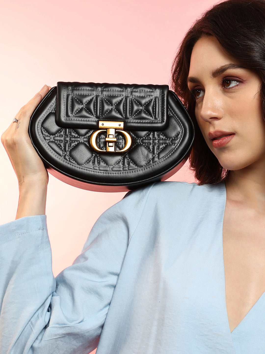 The Quilted Curve Sling Bag - Midnight Black