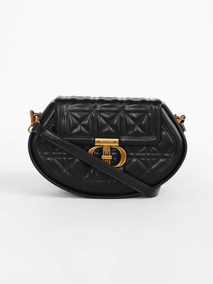The Quilted Curve Sling Bag - Midnight Black