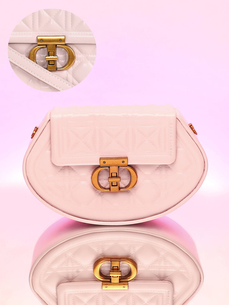 The Quilted Curve Sling Bag - Nude Pink