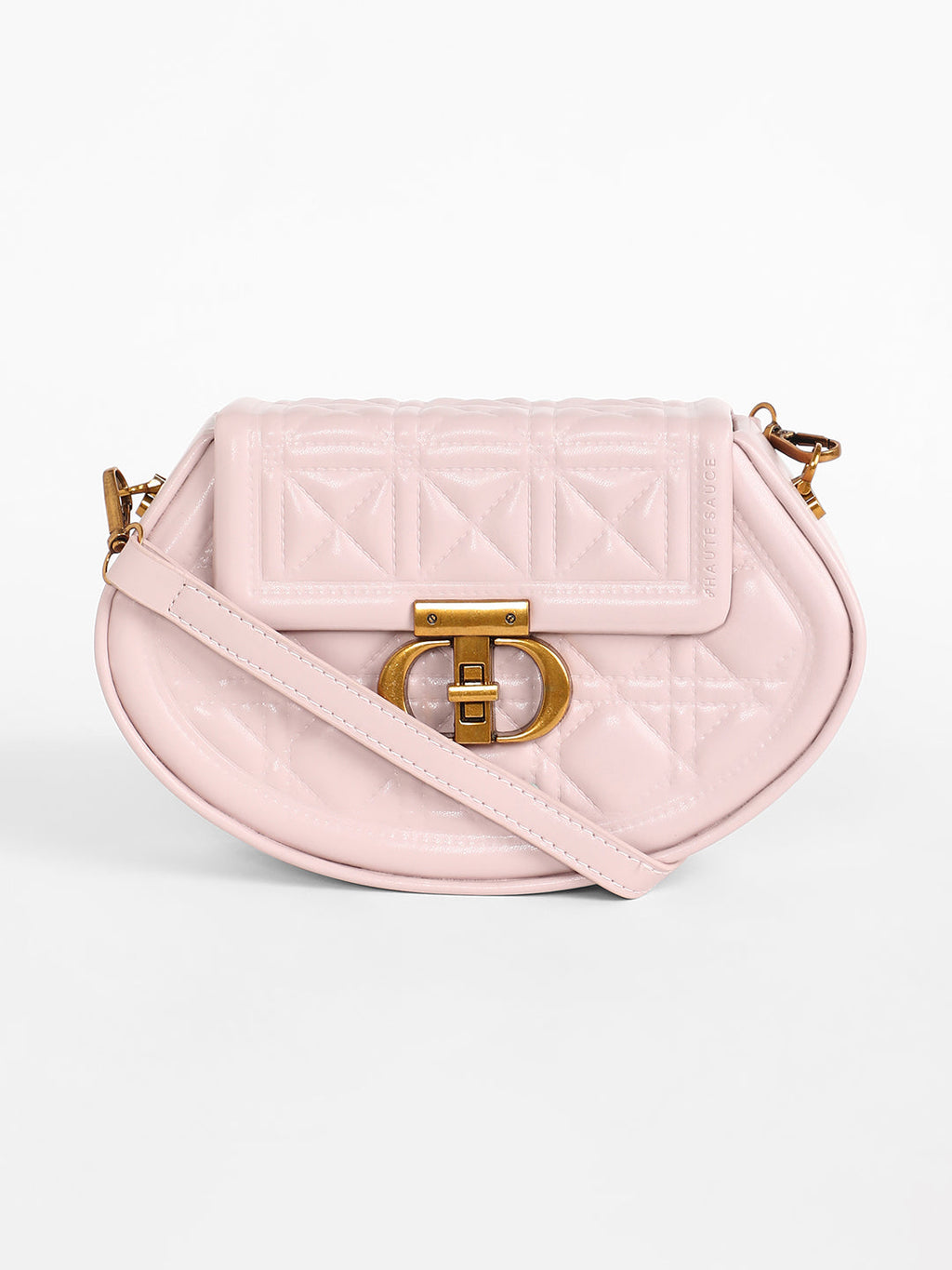The Quilted Curve Sling Bag - Nude Pink