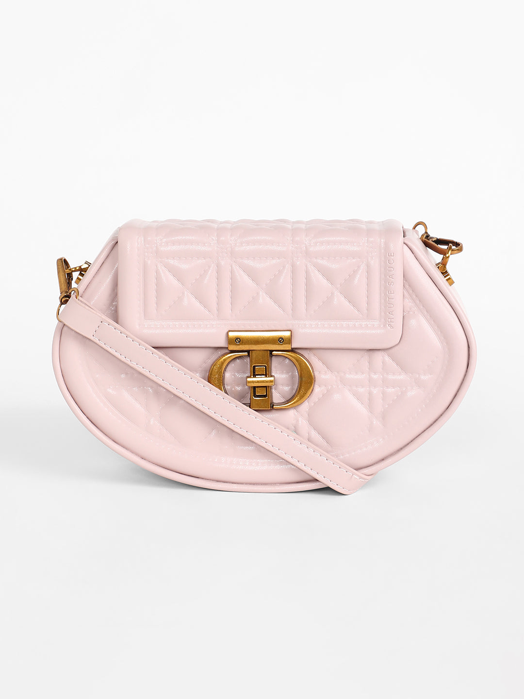 The Quilted Curve Sling Bag - Nude Pink