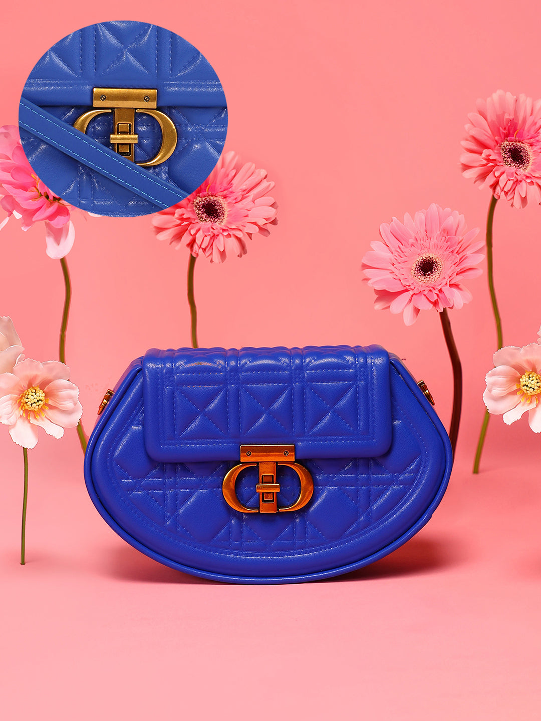 The Quilted Curve Sling Bag - Royal Blue